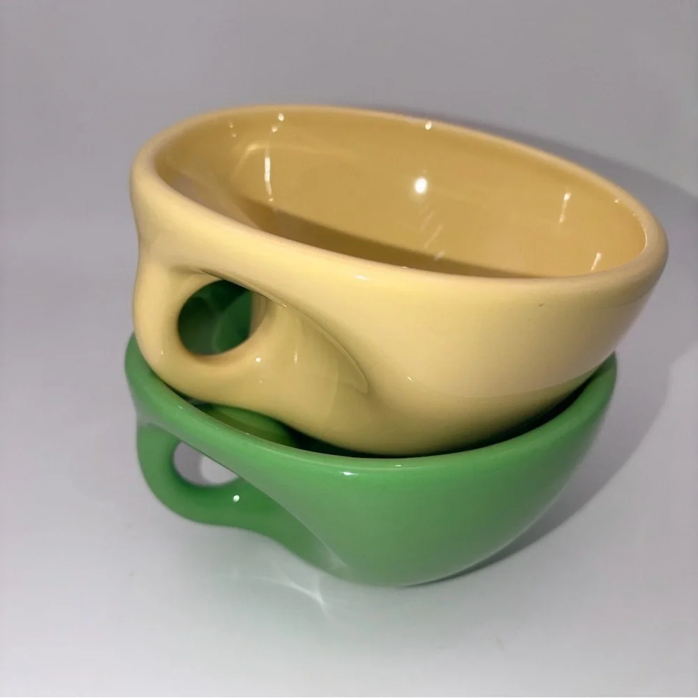 Vintage Elan McPherson Flavour Buddha Ceramic Green & Yellow Udon Bowls Mugs MCM